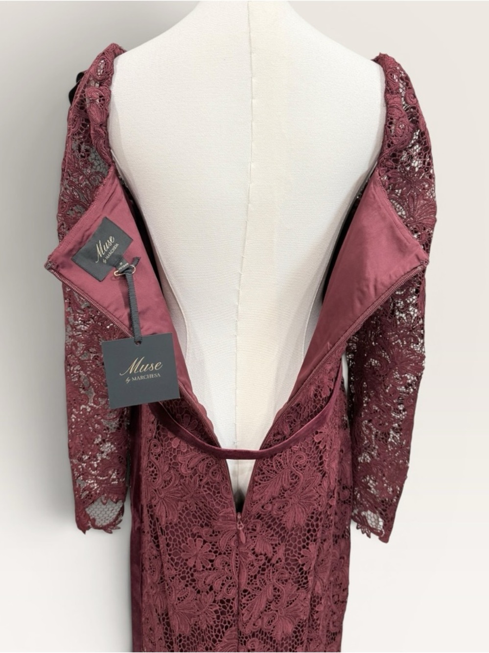 Muse by Marchesa Cypress Corded Lace Floral Applique Sweetheart Dress NWT Garnet - Picture 11 of 15